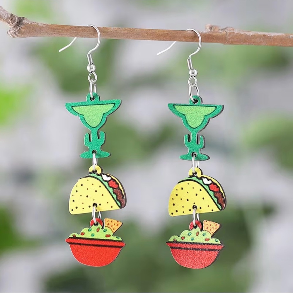 Taco & Guacamole Dangle Earrings - Green, Yellow, Red
